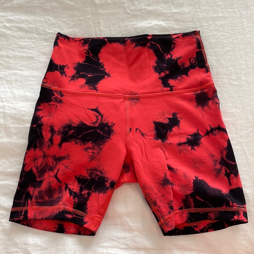 lululemon athletica Red and Black Tie-Dye Bike Shorts